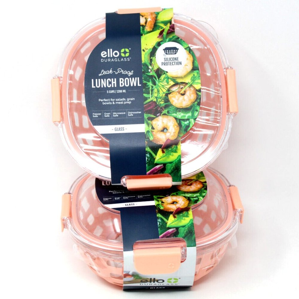 2PK OF Ello GLASS 5 Cup Lunch Bowl Food Storage Container, Peach - Picture 4 of 8